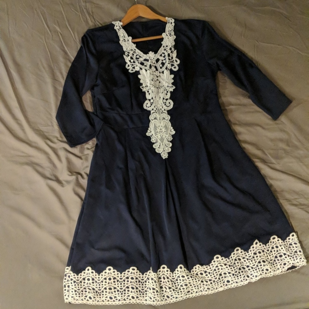 Navy Blue Dress with Lace